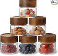 6-Pack 4 fl oz Stackable Airtight Glass Jars (with Acacia Wood Lids + Sticker Labels) – Small Mason Jars designed for overnight oats, spices, dry goods, and kitchen organization.