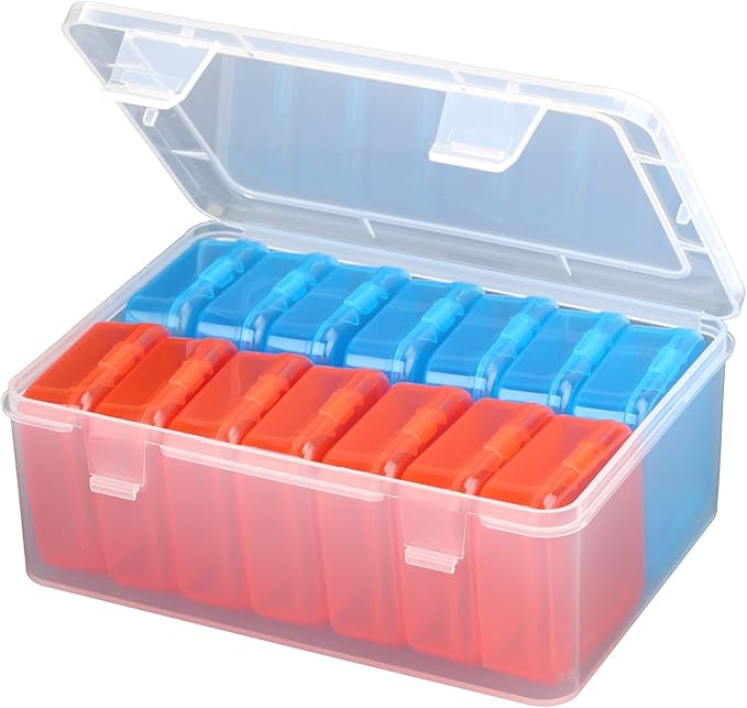 Mathtoxyz Small Bead Organizers(Red, Blue), 15 Pieces Plastic Storage Cases Mini Clear Bead Storage Containers Transparent Boxes with Hinged Lid and Rectangle Clear Craft Supply Case