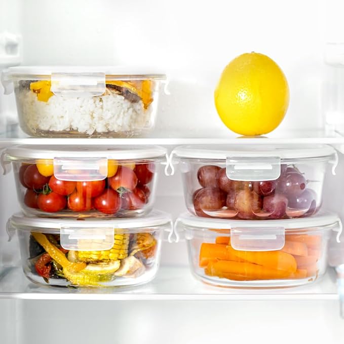 Igluu Meal Prep Round Glass Containers with Air Vent Lids (5 Pack+Extra Lid) – Airtight & BPA-Free – Oven, Microwave, Freezer and Dishwasher Safe – 32oz – Durable Borosilicate Glass