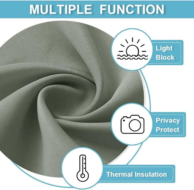 RYB HOME Sage Green Curtains for Bedroom, Vertical Privacy UV Protection Shades - Image 7