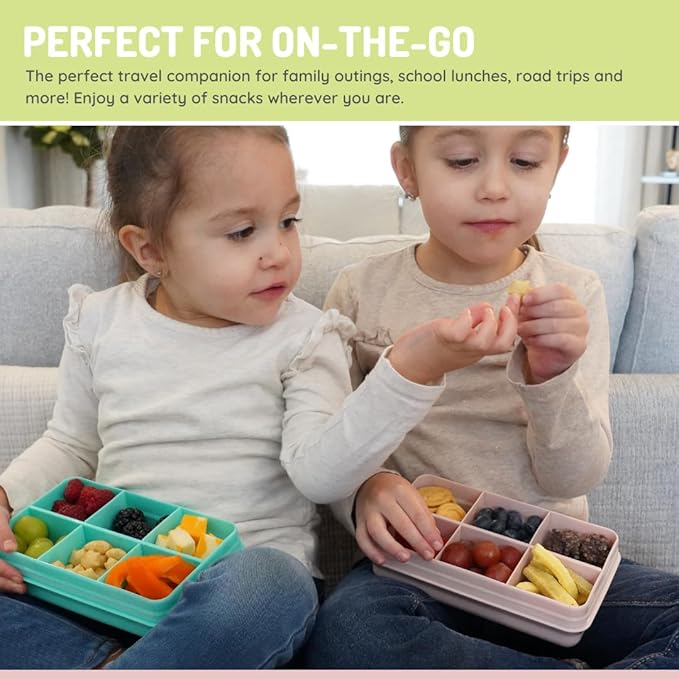 melii Snackle Box | 6-Compartment Divided Snack Container, BPA-Free Food Storage with Removable Dividers for School, Travel & On-the-Go Snacking (Pink)