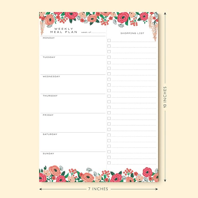Sweetzer & Orange Floral Weekly Meal Planner and Grocery List Magnetic Notepad. 7x10” Meal Planning Pad with Tear Off Shopping List. Plan Weekly Menu Food for Weight Loss or Dinner List for Family!