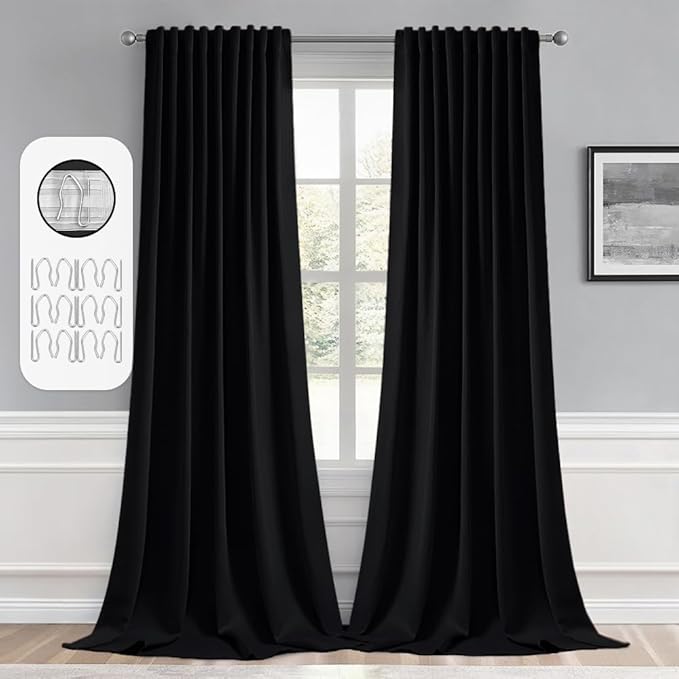 MIULEE Black Back Tab Blackout Curtains 104 Inch Length 2 Panels Set by MIULEE