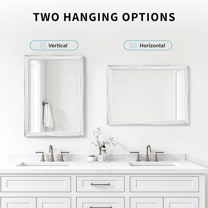 White Wood Effect Framed Wall Mirror, 24x32 Rectangle Mirror, Anti-desilvering - Image 6