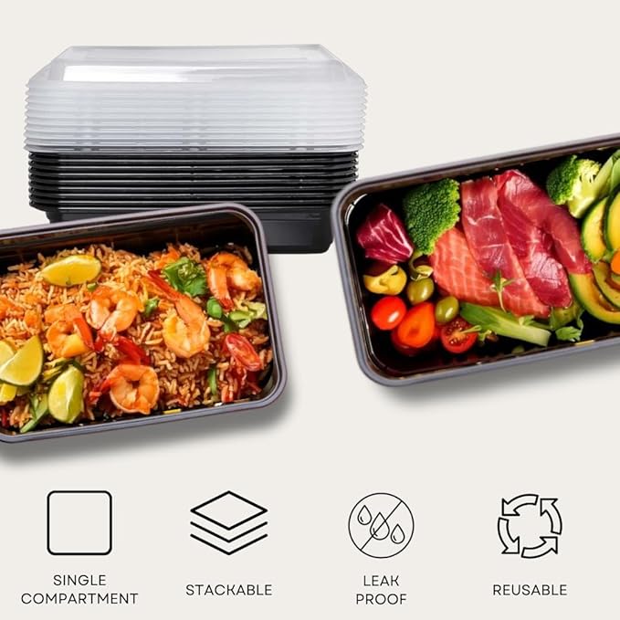 ICE N COLD Reusable To-Go Food Meal Prep Storage Containers with Leak Proof Snap Lids 58oz | 1715ml | 100-Pack
