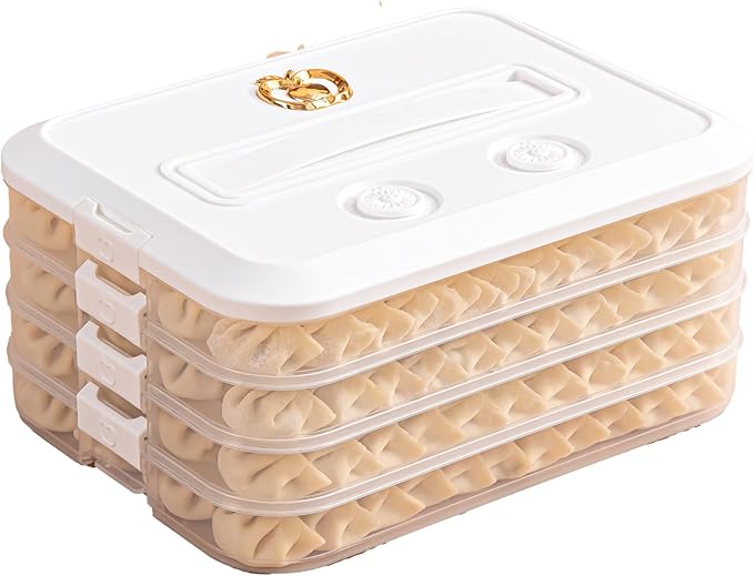 4-Layer Food Storage Containers with Lids,Cookie Storage Containers Airtight,Stackable Snack Container Cookie Carrier,Dumpling Storage Box,Time Recoder