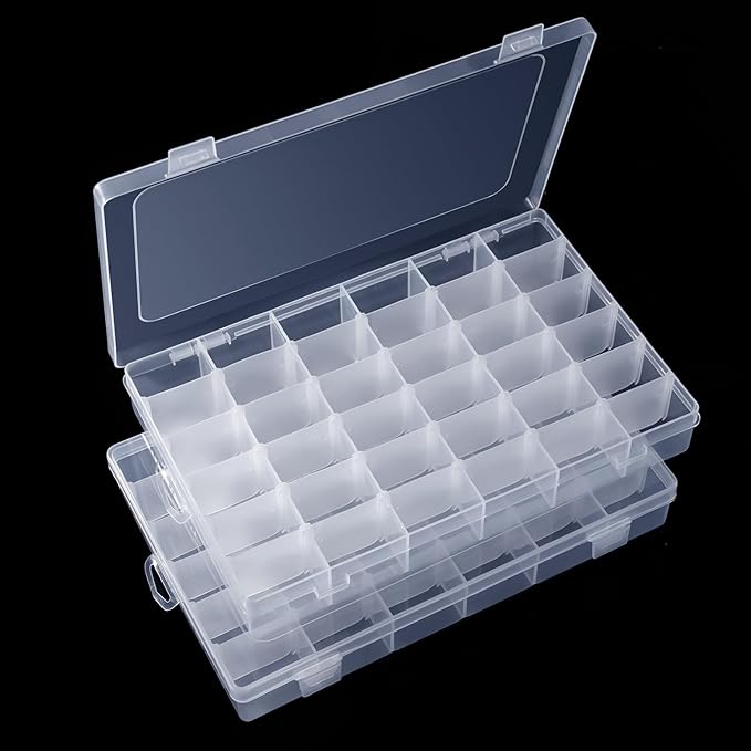 Benbilry 2 Pack 36 Grids Clear Storage Containers Plastic Organizer Box Craft Storage Boxes with Adjustable Dividers for Beads Organizer Art DIY Fishing Tackles Jewelry Crafts