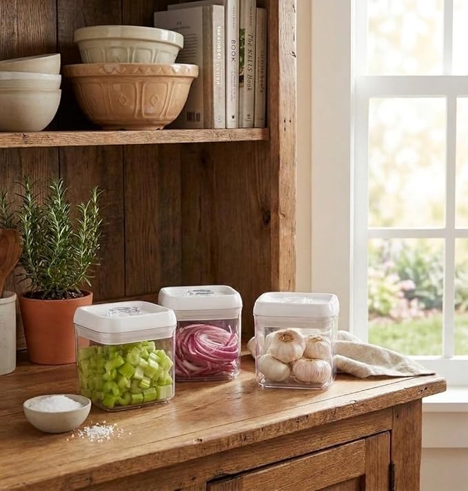 Felli Flip Tite Food Storage Container 4" Medium Size Airtight Lid Lock Top, Stackable Kitchen Canister for Space Saving, Pantry Fridge Cupboard Organizer, Spice Seasoning Pet Treats Snack (0.5 qt)
