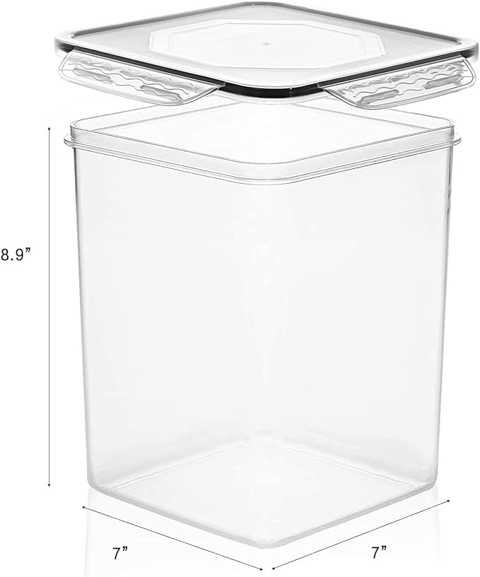 Large Food Storage Containers 5.2L (175oz), MCIRCO 4 Pieces Plastic Airtight Food Storage Containers for Flour, Sugar, Baking Supplies, with 4 Measuring Cups and 20 Labels