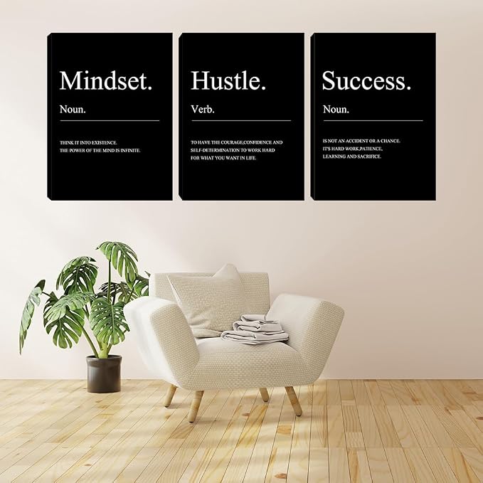 Motivational Wall Decor Black Mindset Canvas Wall Art Hustle Posters Prints - Image 5