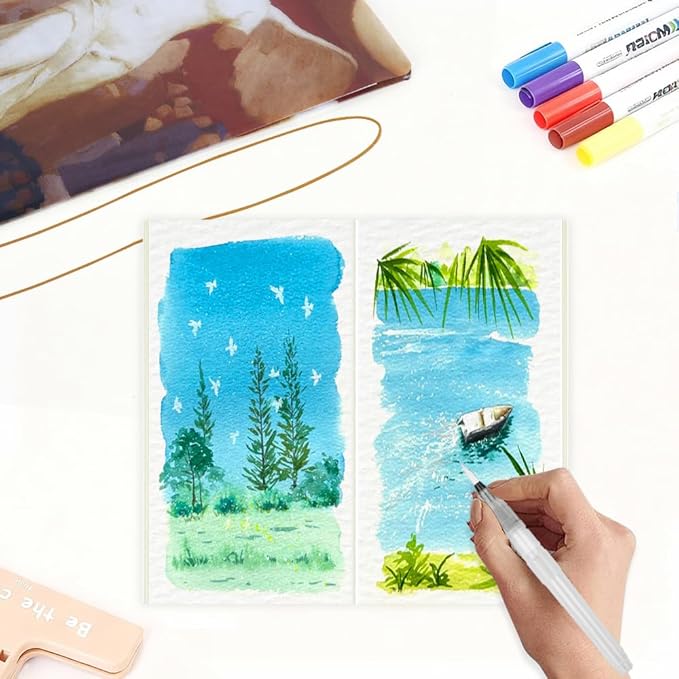 Pocket TN Watercolor Paper Refills, 8Sheets/16Pages 8.25x4.25inches Regular TN Journal Notebooks, 300gsm Travelers Notebook Insert for Painting, Mixed Media Pad Notebook.Sculpture
