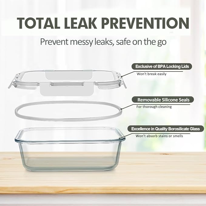VERONES 12 Packs Glass Food Storage Containers Set, Airtight Glass Lunch Containers, Glass Meal Prep Containers with Lids,Exclusive of BPA, for Microwave, Oven, Freezer & Dishwasher Friendly,White