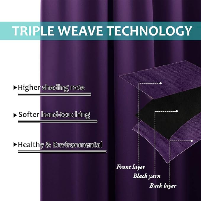 NICETOWN Royal Purple Full Shade Curtain Panels, 70 x 72 inch, Pair of Energy - Image 5