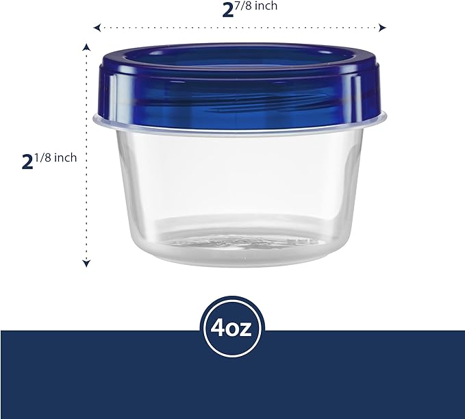 ELEGANT DISPOSABLES Twist Top Containers Small Food Storage Containers Blue Screw on Lid Reusable Stackable Leakproof Airtight, Pack of 10-4 oz Containers