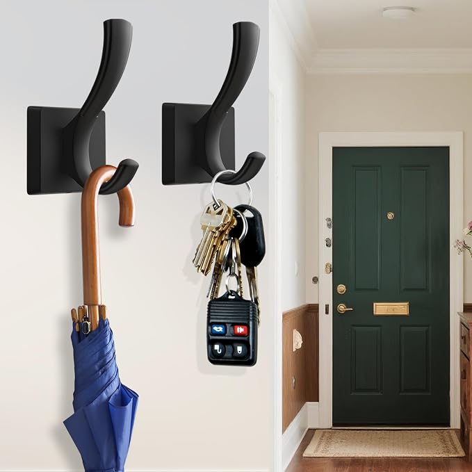 TOFIIGREM Black Coat Hooks for Wall Hanging, Bath Robe Hook Heavy Duty Thick - Image 4