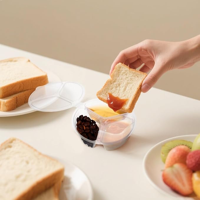 20 Pcs 3 Compartment Snack Container, Reusable Snack Containers With Lids, Transparently Portable Three-Compartment Dipping Sauce Box For Dips, Condiment, Fruits