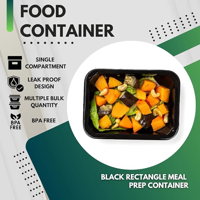 Green Direct Pack of 20 (12 oz) - Disposable Meal Prep and Take out black food containers with lids, Plastic Bento Lunch Box To Go