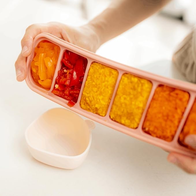 MOMOBIN Silicone Freezer Tray, Made in Korea, Meal Prep, Freeze Food Storage Cubes Trays with Lids for Purees, Soups, Solid Food Fruit Vegitable Brastmilk, Easy and Safe Design