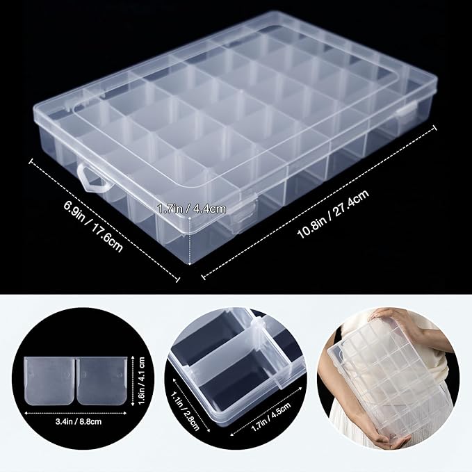 Benbilry 2 Pack 36 Grids Clear Storage Containers Plastic Organizer Box Craft Storage Boxes with Adjustable Dividers for Beads Organizer Art DIY Fishing Tackles Jewelry Crafts