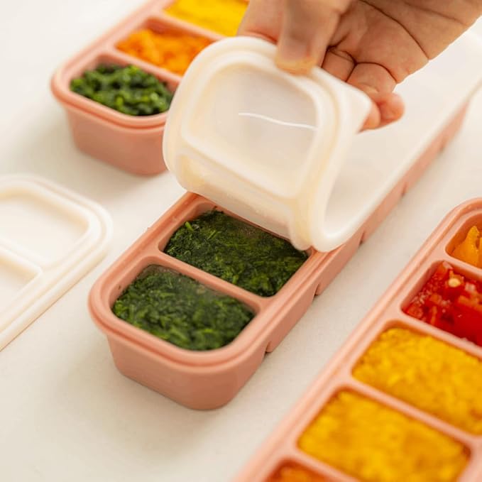 MOMOBIN Silicone Freezer Tray, Made in Korea, Meal Prep, Freeze Food Storage Cubes Trays with Lids for Purees, Soups, Solid Food Fruit Vegitable Brastmilk, Easy and Safe Design