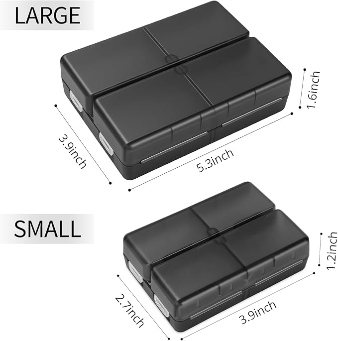 FYY 2 Pcs Daily Pill Organizer, 7 Compartments Portable Pill Case Travel Pill Organizer,[Folding Design]Pill Box for Purse Pocket to Hold Vitamins,Cod Liver Oil,Supplements and Medication-Clear Black