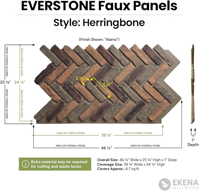 EverStone Herringbone Faux Brick Panel, 46 1/2"W x 25 1/4"H x 1"D, Smokey Rose - Image 2