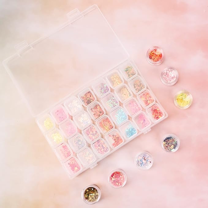 Gem Organizer, Segbeauty Clear Bead Container 28 Compartments with Secure Lids, Removable Tiny Jewelry Storage Box, Transparent Jewelry Organizer for Seeds Craft Making Accessories