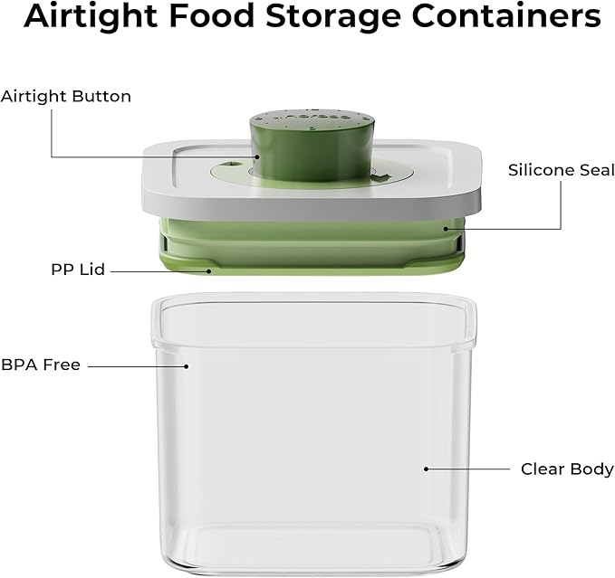 linoroso Pop Airtight Food Storage Containers with Date Recording Lids, Stackable Plastic Storage Containers Set of 5, Dry Cereal Container Set for Pantry Countertop Fridge Organization