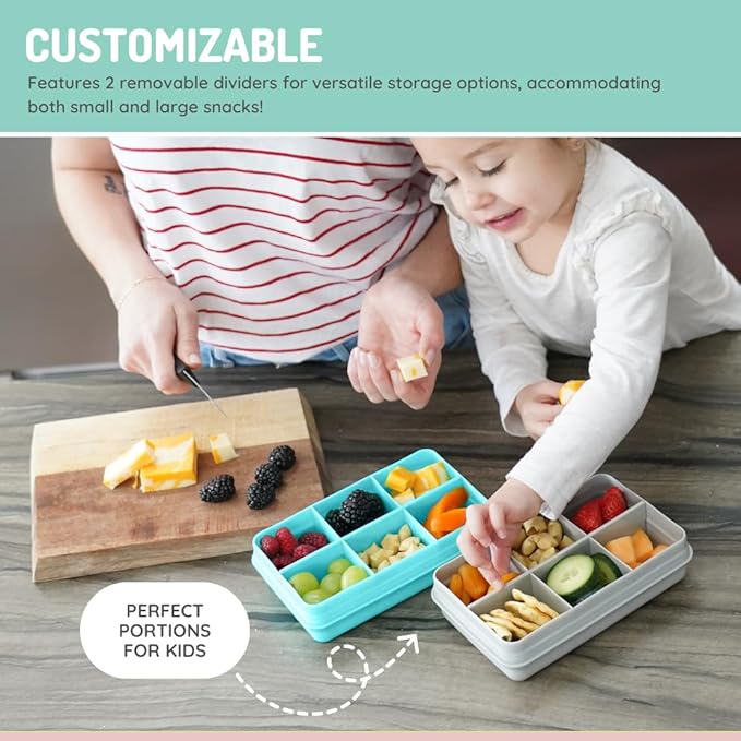 melii Snackle Box | 6-Compartment Divided Snack Container, BPA-Free Food Storage with Removable Dividers for School, Travel & On-the-Go Snacking Flowers
