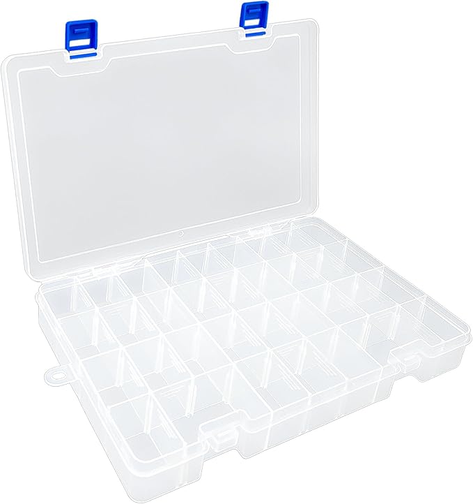 DUOFIRE Plastic Organizer Container Storage Box Adjustable Divider Removable Grid Compartment for Jewelry Beads Earring Container Tool Fishing Hook Small Accessories(34 Grids, White X 1)