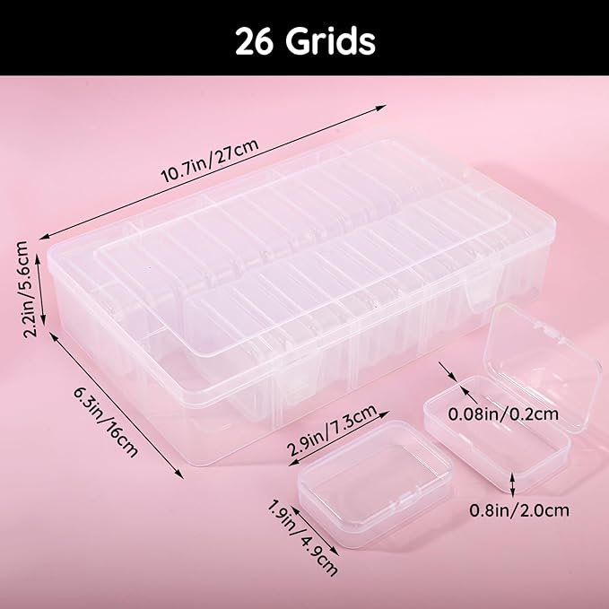 Segbeauty Craft Organizer - 26 Grid Small Storage Box with Hinged Lid, Clear Plastic Bead & Jewelry Storage Container