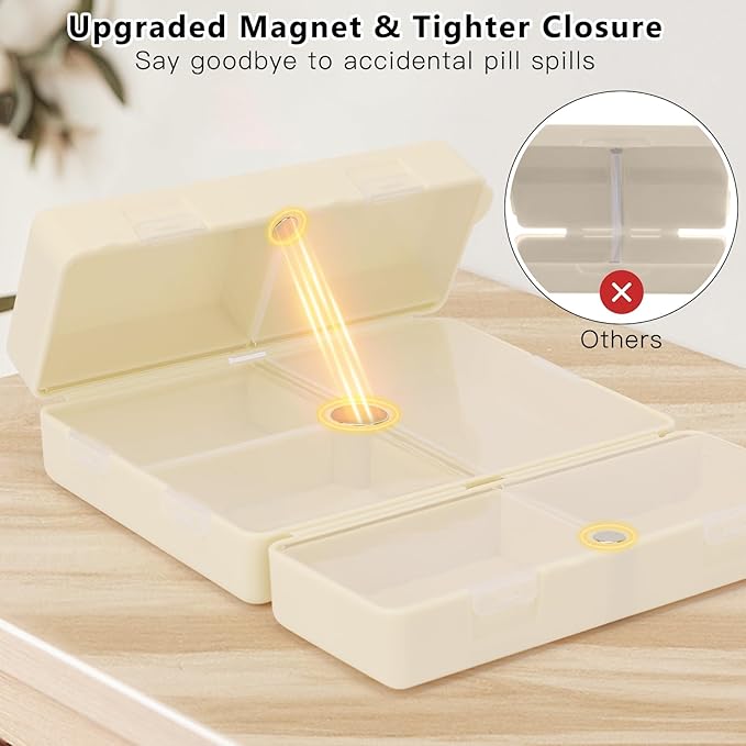 FYY 2 Pcs Daily Pill Organizer, 7 Compartments Portable Pill Case Travel Pill Organizer,[Folding Design] Pill Box for Purse Pocket to Hold Vitamins,Cod Liver Oil,Supplements and Medication-White