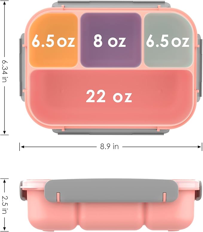 WHALEHOUSE Bento Lunch Box, 1300ML 4 Compartments Meal Prep Container with Utensil, Airtight Food Storage Container with Snap Locking Lids, Microwave/Dishwasher/Freezer Safe, On the Go