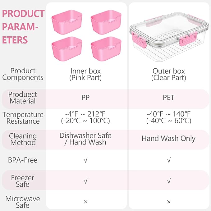 Small Snack Box Container, Divided Serving Tray with Lid, 4 Compartment Snack Box Container for Candy, Fruits, Charcuterie, Travel & Parties, BPA-Free, 2 Pack (Hand Wash Only)