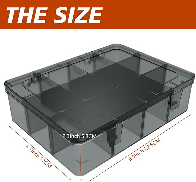 Plastic Organizer Box, 12 Grids Clear Bead Organizer Compartment Box with Removable Dividers for Tackle box,Parts, Earring Container Tool Fishing Hook Hair Accessories,8.8" L x 6.7" W x 2" H