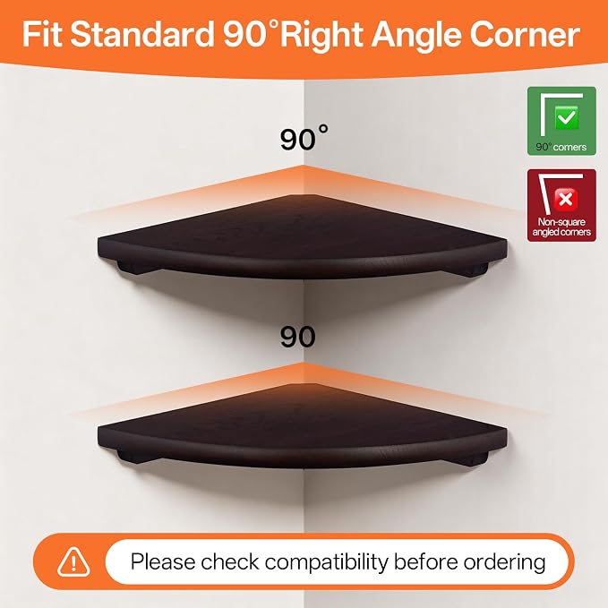 Gieanoo Floating Corner Shelves Set 2 10inch Walnut Solid Oak Rounded Corner - Image 2