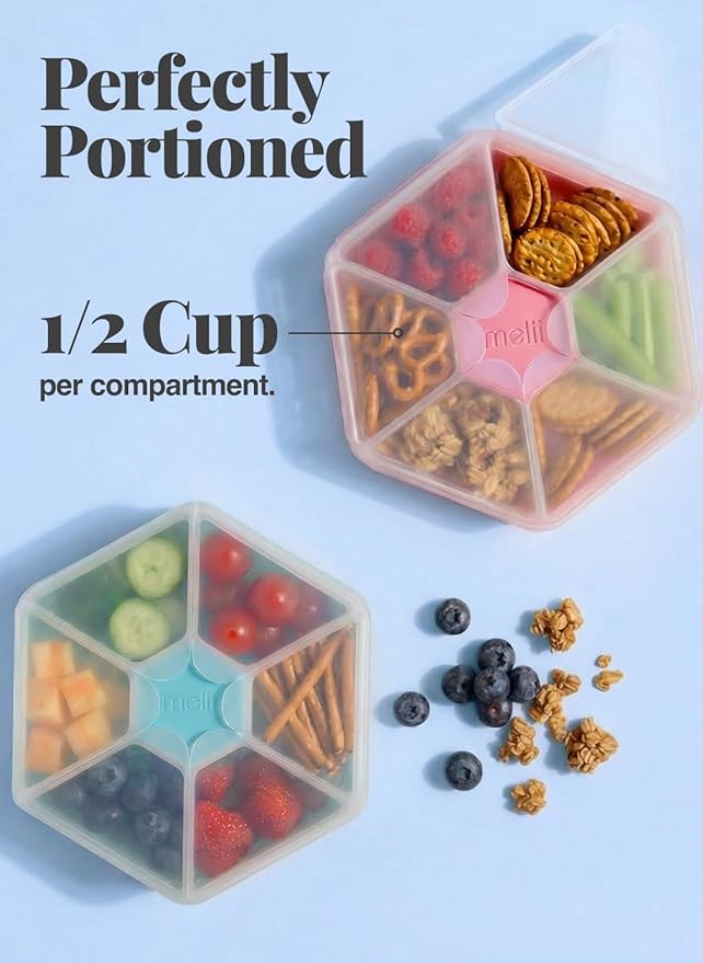 melii Hexagone Snackle Box | 6 Compartment Snack Container with Individual Snap-Lock Lids, Easy-Grip Design for Kids & Adults, Portion-Control Food Storage for Lunch, Travel & On-the-Go (Mint)