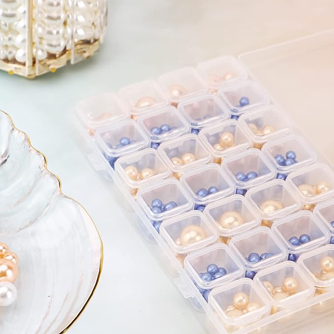 Gem Organizer, Segbeauty Clear Bead Container 28 Compartments with Secure Lids, Removable Tiny Jewelry Storage Box, Transparent Jewelry Organizer for Seeds Craft Making Accessories