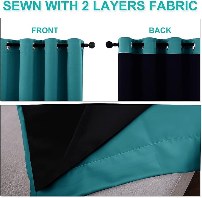 NICETOWN Peacock Teal Blackout Curtains 84 inches Long, Full Light Blocking - Image 5