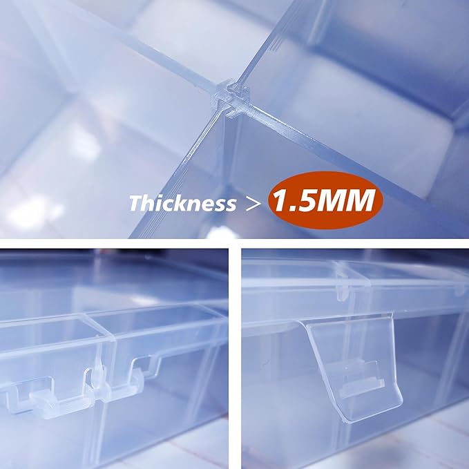 Clear 18 Grids Plastic Organizer Box Storage Beads Organizer with Removable Dividers for Jewelry,Bead Storage Organizer Box,Compartments Organizers,10.8L x7.7Wx1.7H