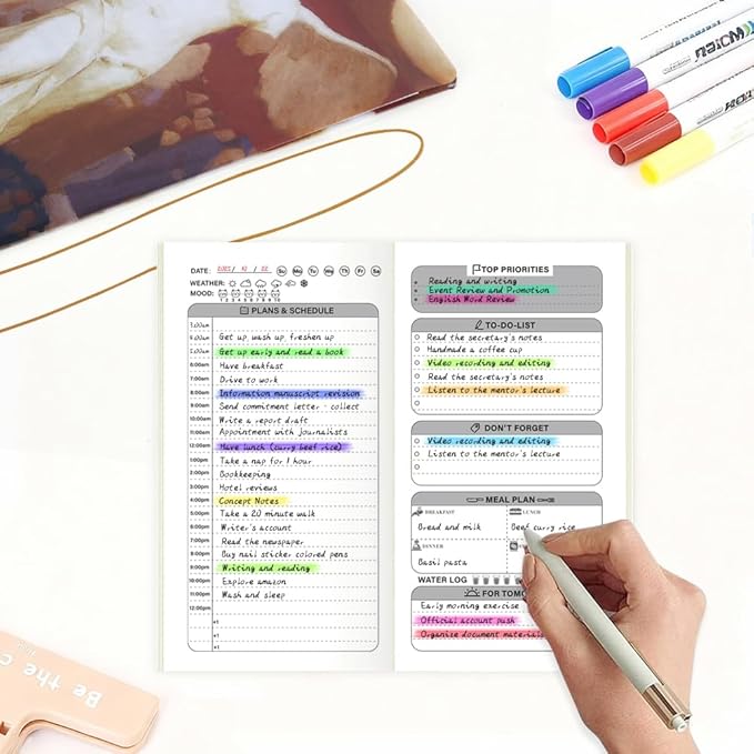 Pocket Planner Notebook with Plastic Sleeve, Daily Planner Refills, 30Sheets, 8.25x4.25inches Regular TN Journal Notebooks, Travelers Notebook Insert for Time Management. Sculpture
