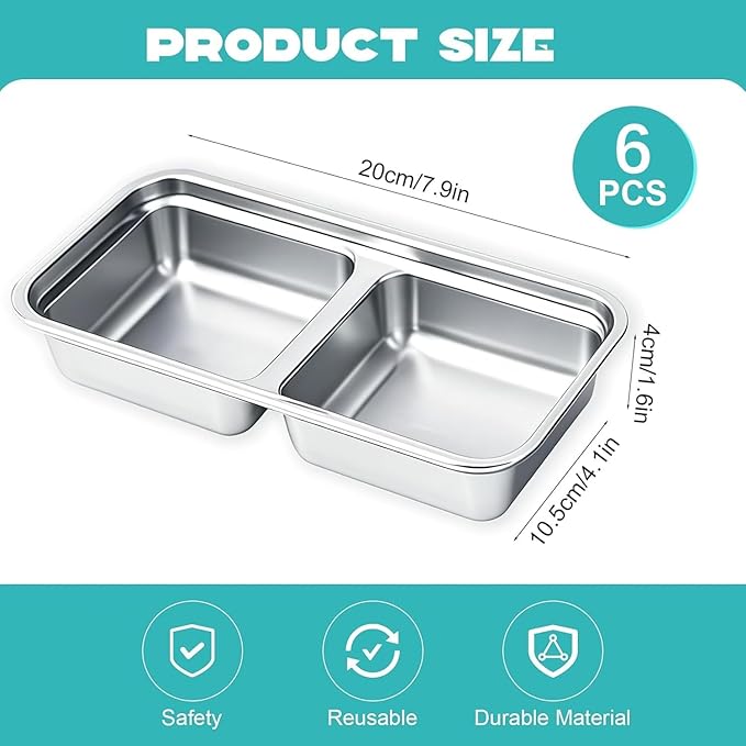 Stainless Steel Snack Containers, 6-Pack Reusable Grab and Go Containers with Lids, Dual Compartment Bento Box for Travel, Camping & Lunch Prep (Red)