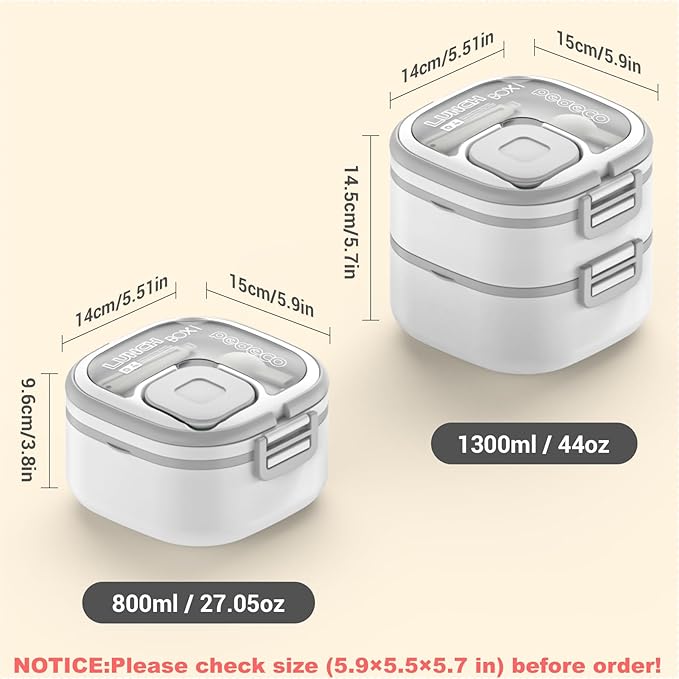 PEDECO Double-Layer Bento Lunch Box for Kids & Adults with Removable Stainless Steel Dividers,Dressing Container,BPA-Free,Dishwasher Safe - Includes Utensil,(White,Non-Insulated)
