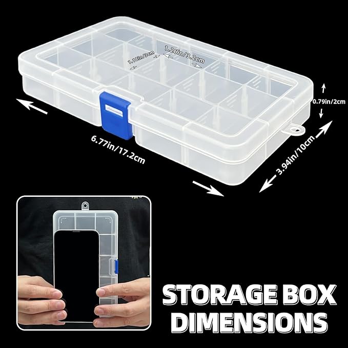DUOFIRE Plastic Organizer Container Storage Box Adjustable Divider Removable Grid Compartment for Jewelry Beads Earring Container Tool Fishing Hook Small Accessories (15 grids, White X 3)