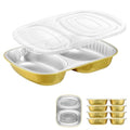 Divided Aluminum Foil Food Trays with Snap-On Lids (5 Pack) – 2X Thicker Heavy Duty Gold Compartment Pans for Takeout, Meal Prep, Lunch & Catering, 27oz