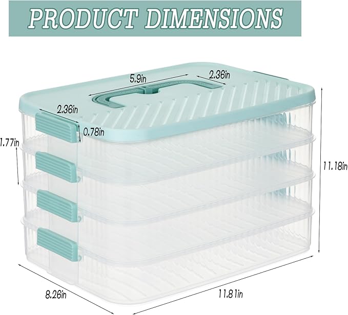 4-Layer Stackable Cookie Airtight Storage Containers with Lids, Portable Plastic Cookie Storage Case Snack Containers for Desserts, Cupcakes, Snacks, Dumplings, Fruit- Blue Lid