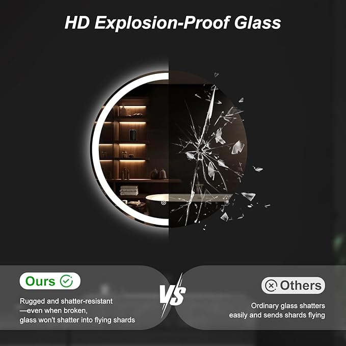 NEWBULIG 24 Inch Round LED Bathroom Wall Mirror - Image 5