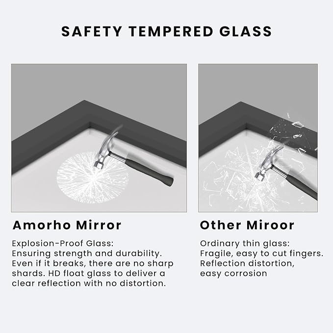 Amorho Black Bathroom Mirror, 48x35 Inch Thick Metal Framed Wall Mirrors - Image 4