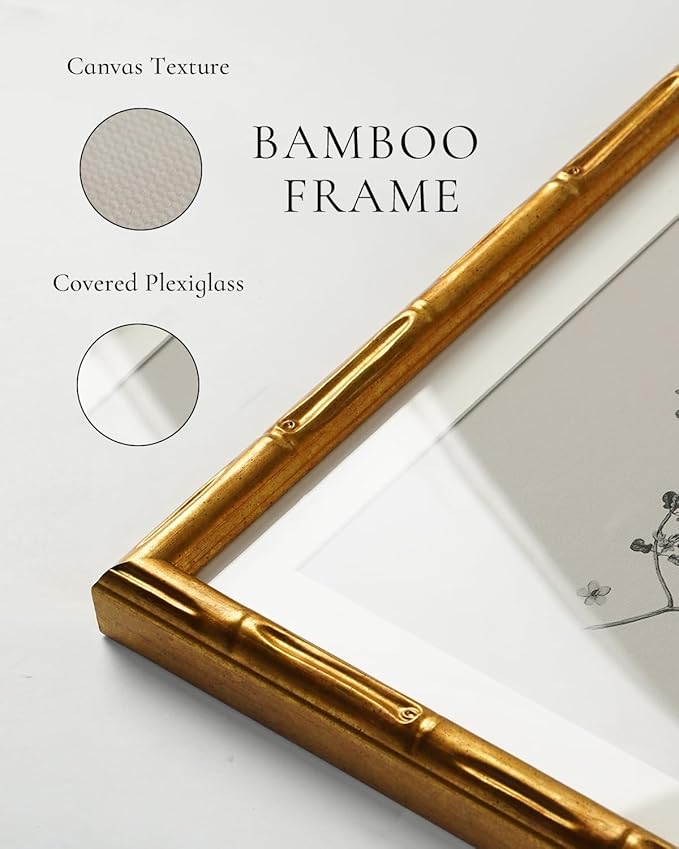 InSimSea Gold Bamboo Framed Canvas Wall Art, Vintage Rosa Chiba Flower - Image 5