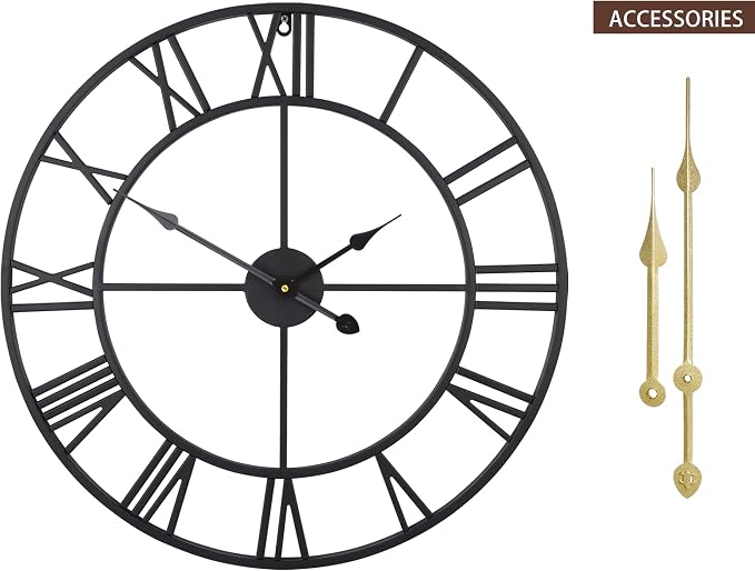 LEIKE Large Wall Clock, Non Ticking, Battery-Operated, Rustic Round Modern - Image 2